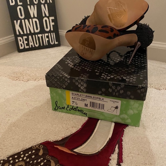 Sam Edelman chrome heels; Leopard/Black Pony Hair - Picture 3 of 8